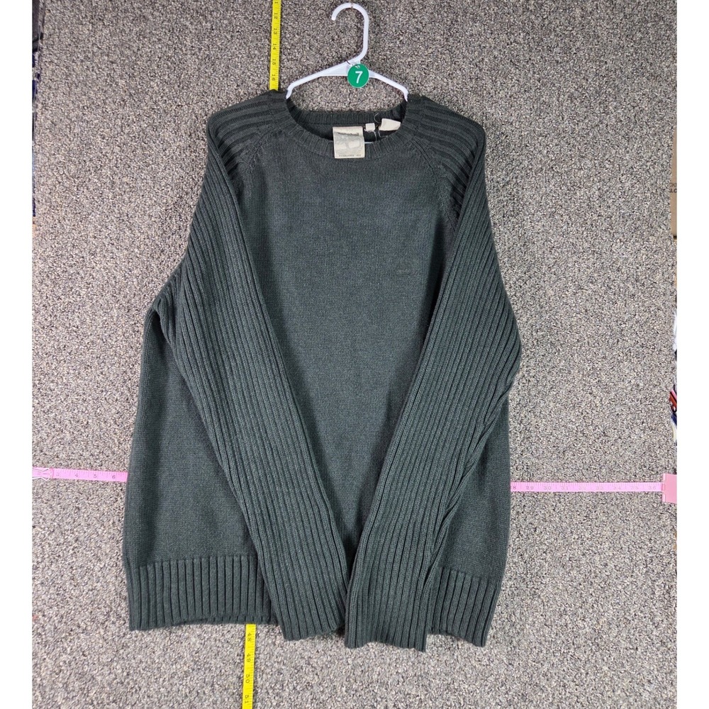 Timberland Sweater Men XL Green Ribbed Sleeve Crewneck Raglan Logo